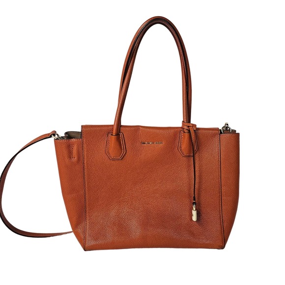 Michael Kors Handbags - Michael Kors Studio Leather Mercer Satchel Orange Tote Purse Adjustable Strap